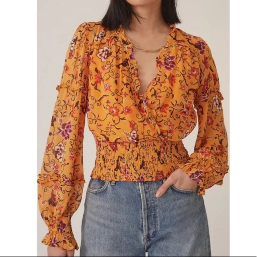 Anthropologie Printed Ruffled Blouse NWOT S